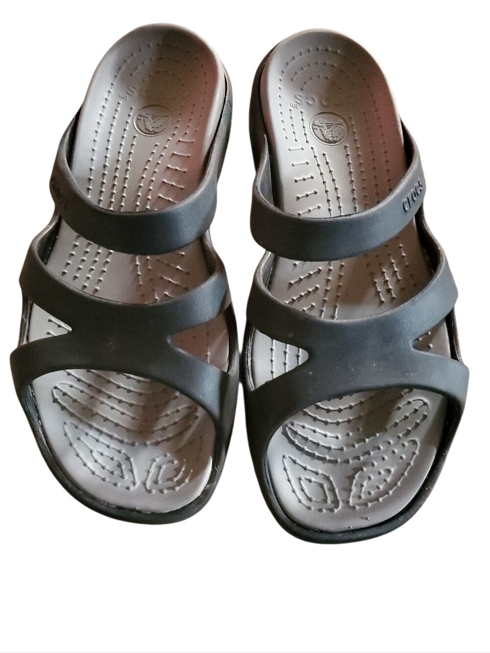 Crocs Meleen Women Size 11 Black Gray Strappy Slip On Slide Sandals